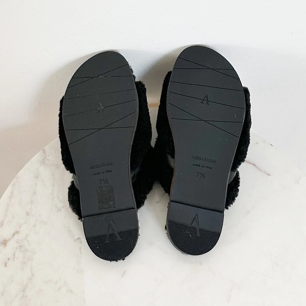 Aquatalia Alina Genuine Shearling & Leather Slipper Slide Sandal Mule Size 7.5 - Picture 9 of 9